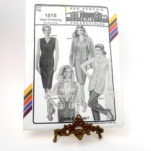 Ann Person # 1515 vest size 30in-46in Stretch & Sew 1993 Uncut Sewing Pattern 🧵 - Picture 2 of 5